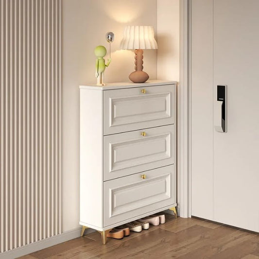 Elegant Vertical Shoe Cabinet – Classic Trim, 3 - Tier, 30–36 Pair Storage (120x80x24cm) - Enkaji Households