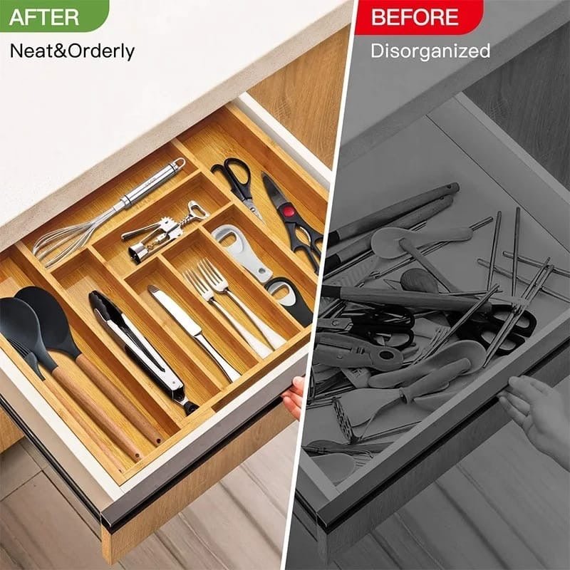 Expandable Bamboo Drawer/Cutlery Organizer - Enkaji Households