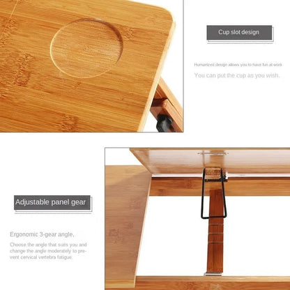 Foldable Bamboo Laptop Table with Double Fans and Drawer - Enkaji Households