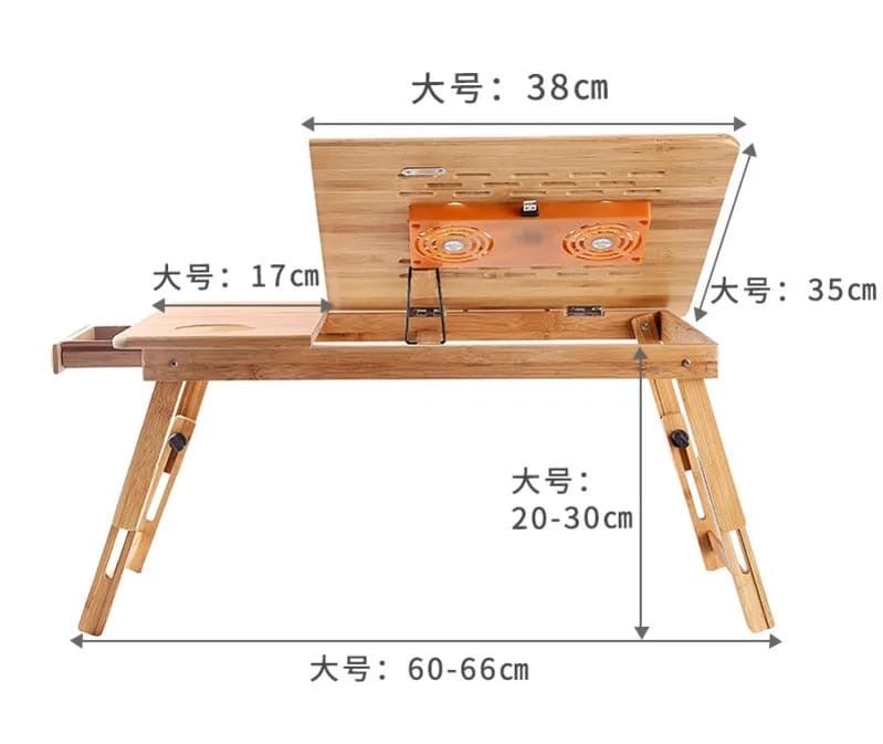 Foldable Bamboo Laptop Table with Double Fans and Drawer - Enkaji Households