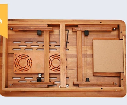 Foldable Bamboo Laptop Table with Double Fans and Drawer - Enkaji Households