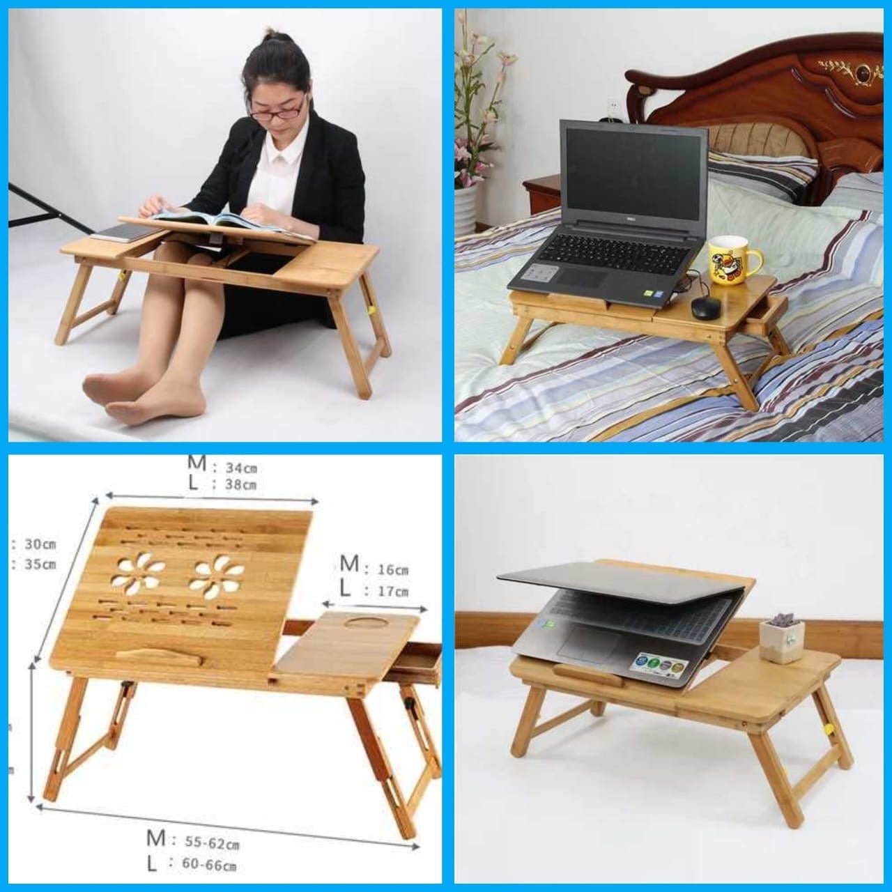 Foldable Bamboo Laptop Table with Double Fans and Drawer - Enkaji Households