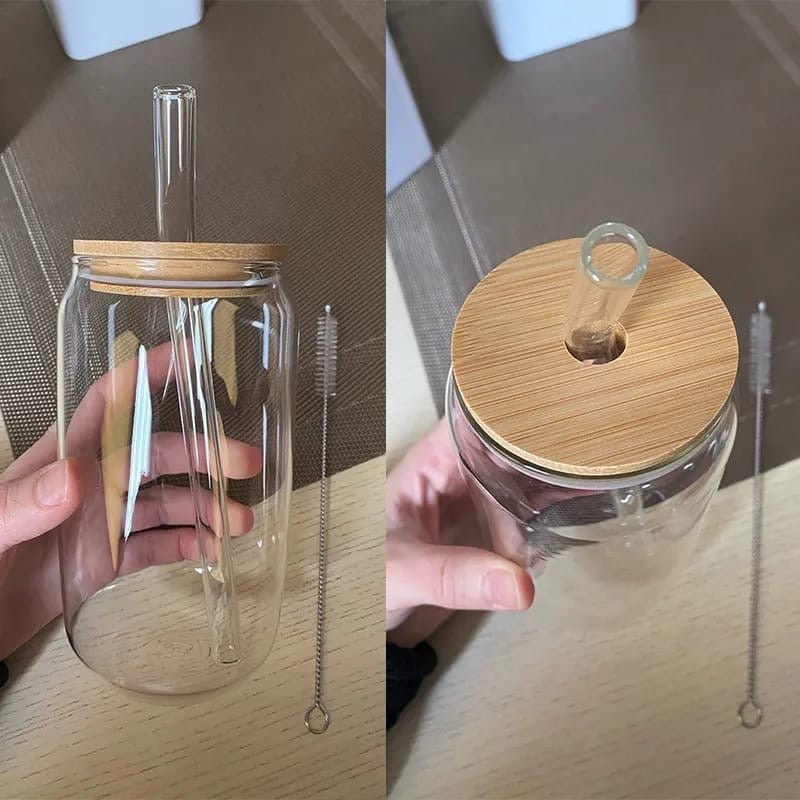 Glass cup with straw and lid - Enkaji Households