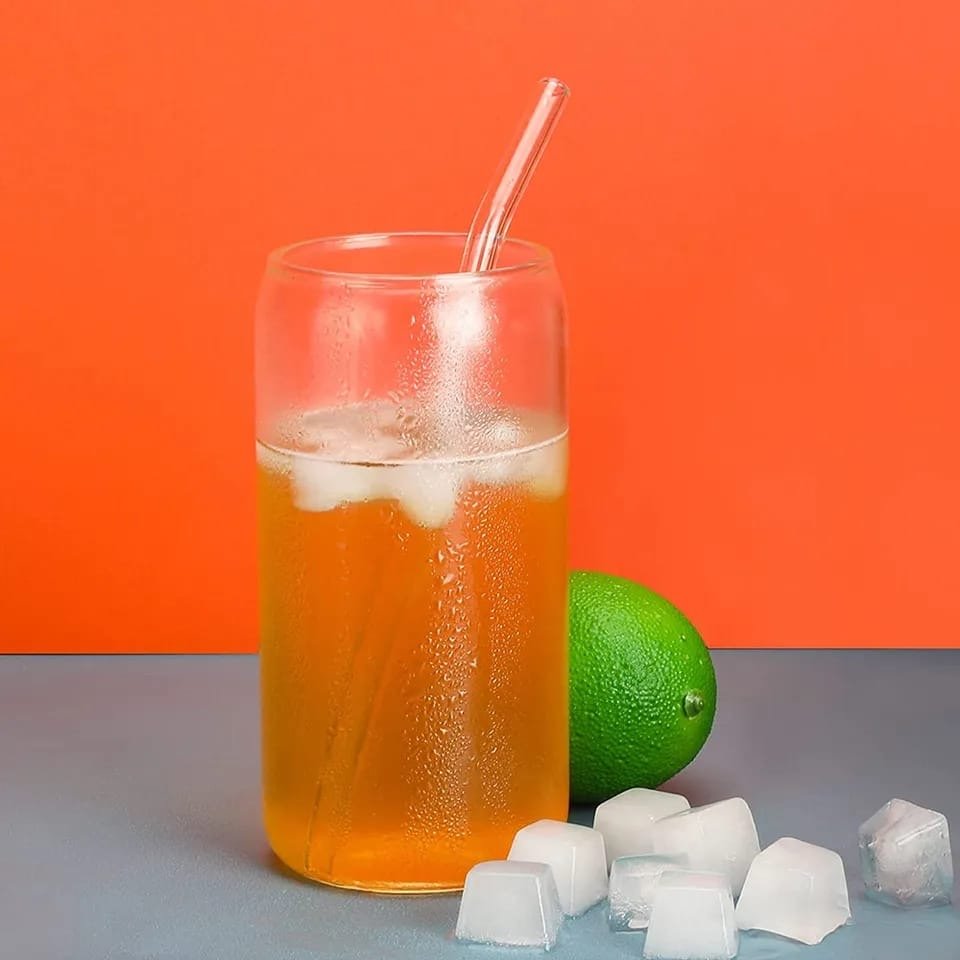 Glass cup with straw and lid - Enkaji Households