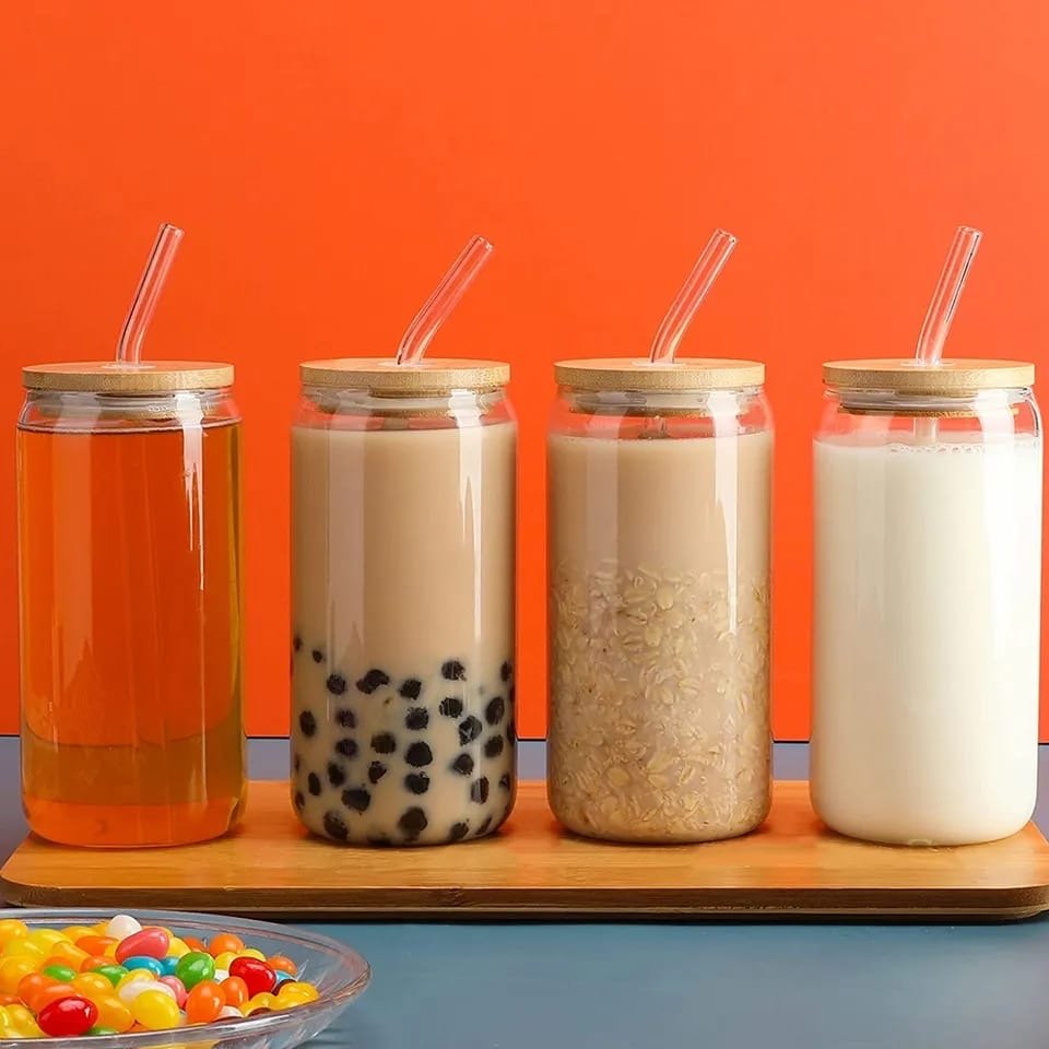 Glass cup with straw and lid - Enkaji Households