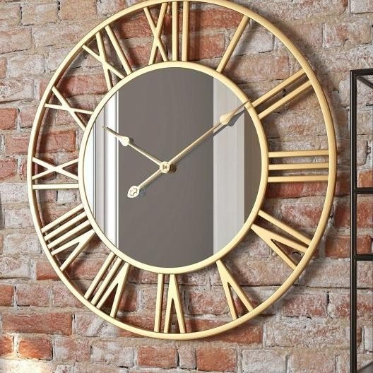Gold Roman Numeral Wall Clock with Mirror Center – Vintage Industrial Design - Enkaji Households