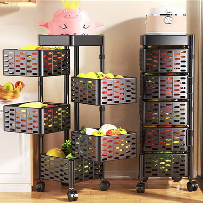 Heavy - Duty 5 - Tier Basket Storage Rack – Lockable Wheels &amp; Baskets - Enkaji Households