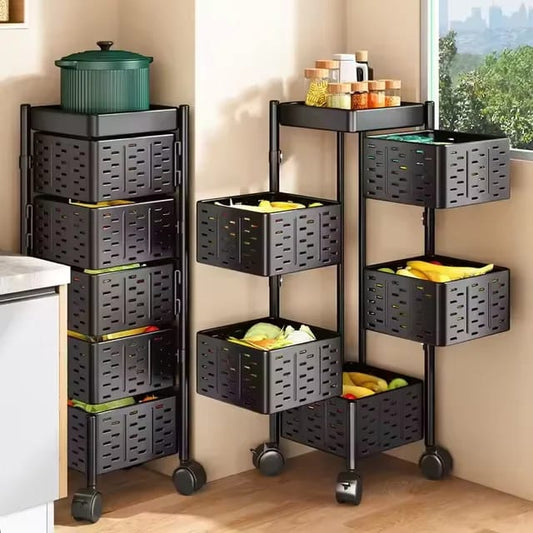 Heavy - Duty 5 - Tier Basket Storage Rack – Lockable Wheels &amp; Baskets - Enkaji Households