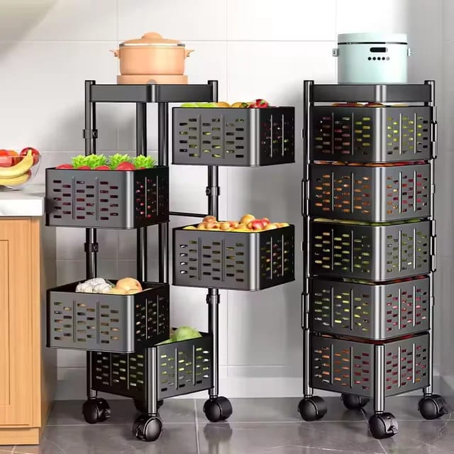 Heavy - Duty 5 - Tier Basket Storage Rack – Lockable Wheels &amp; Baskets - Enkaji Households