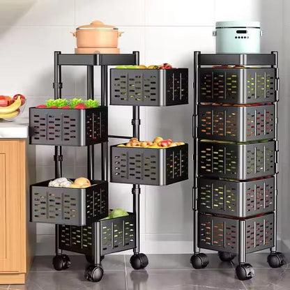 Heavy - Duty 5 - Tier Basket Storage Rack – Lockable Wheels &amp; Baskets - Enkaji Households