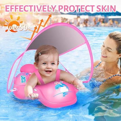 Inflatable Kids Swimming Pool Ring with Net Sun Shade & Free Pump - Enkaji Households