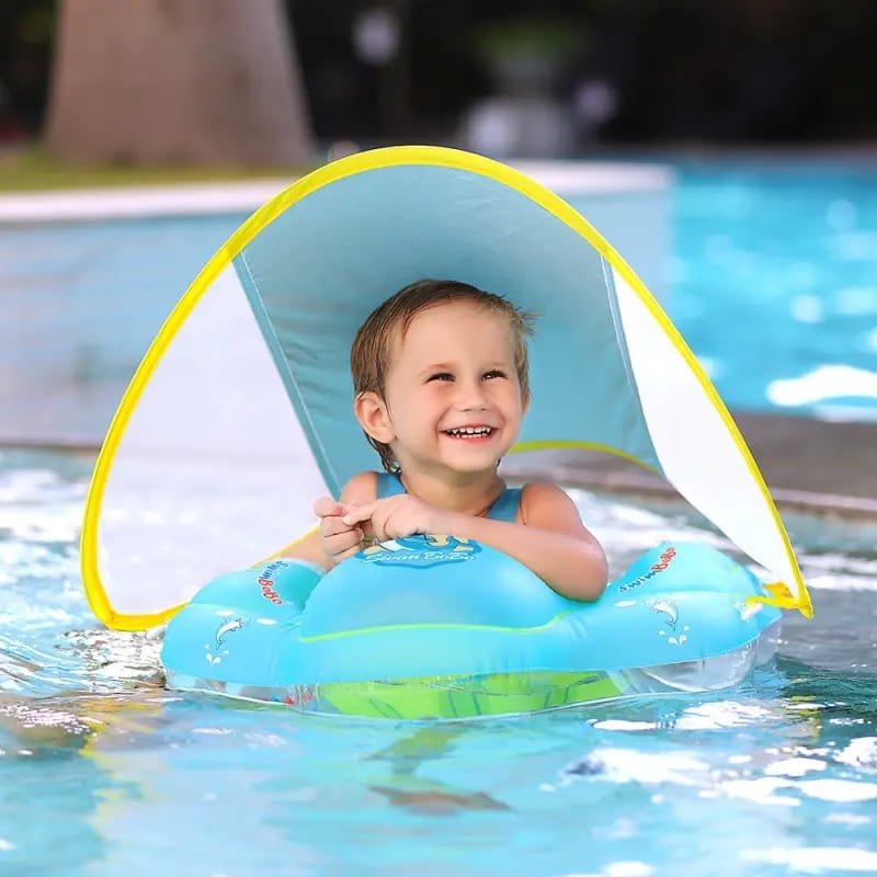 Inflatable Kids Swimming Pool Ring with Net Sun Shade & Free Pump - Enkaji Households