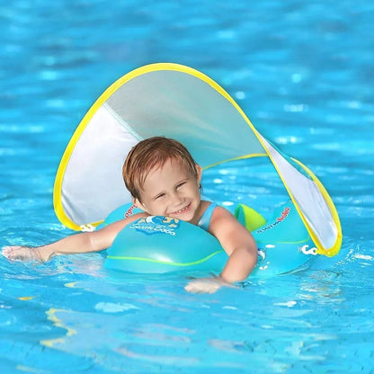 Inflatable Kids Swimming Pool Ring with Net Sun Shade & Free Pump - Enkaji Households