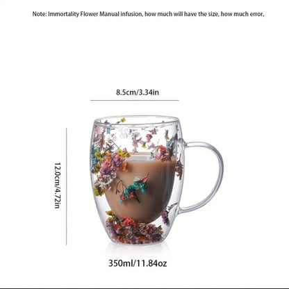 Insulated Double Wall Glass Cup with Dried Flower Design - Enkaji Households