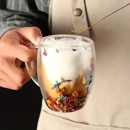 Insulated Double Wall Glass Cup with Dried Flower Design - Enkaji Households