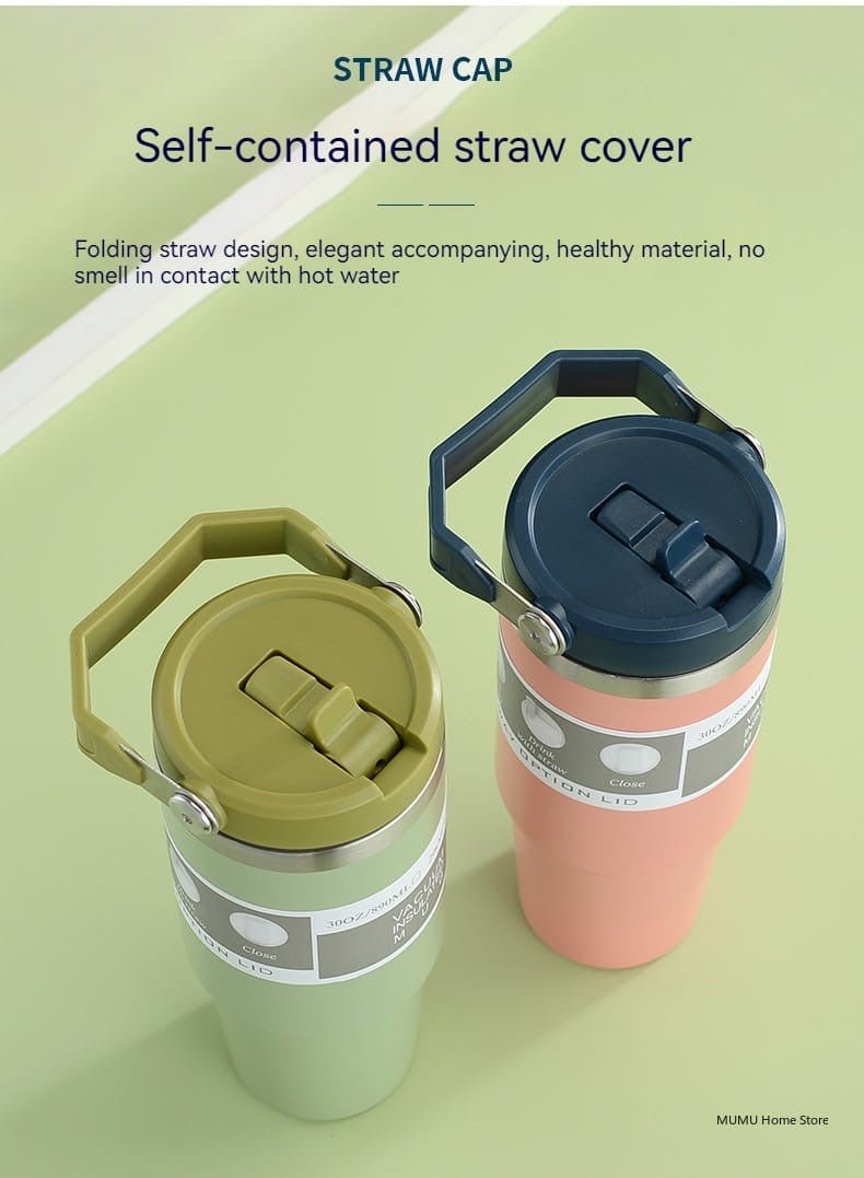 Insulated Hot and Cool Thermal Flask Cups with Straws – 900ml Capacity - Enkaji Households