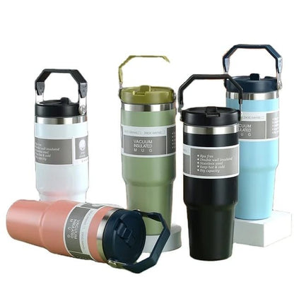 Insulated Hot and Cool Thermal Flask Cups with Straws – 900ml Capacity - Enkaji Households