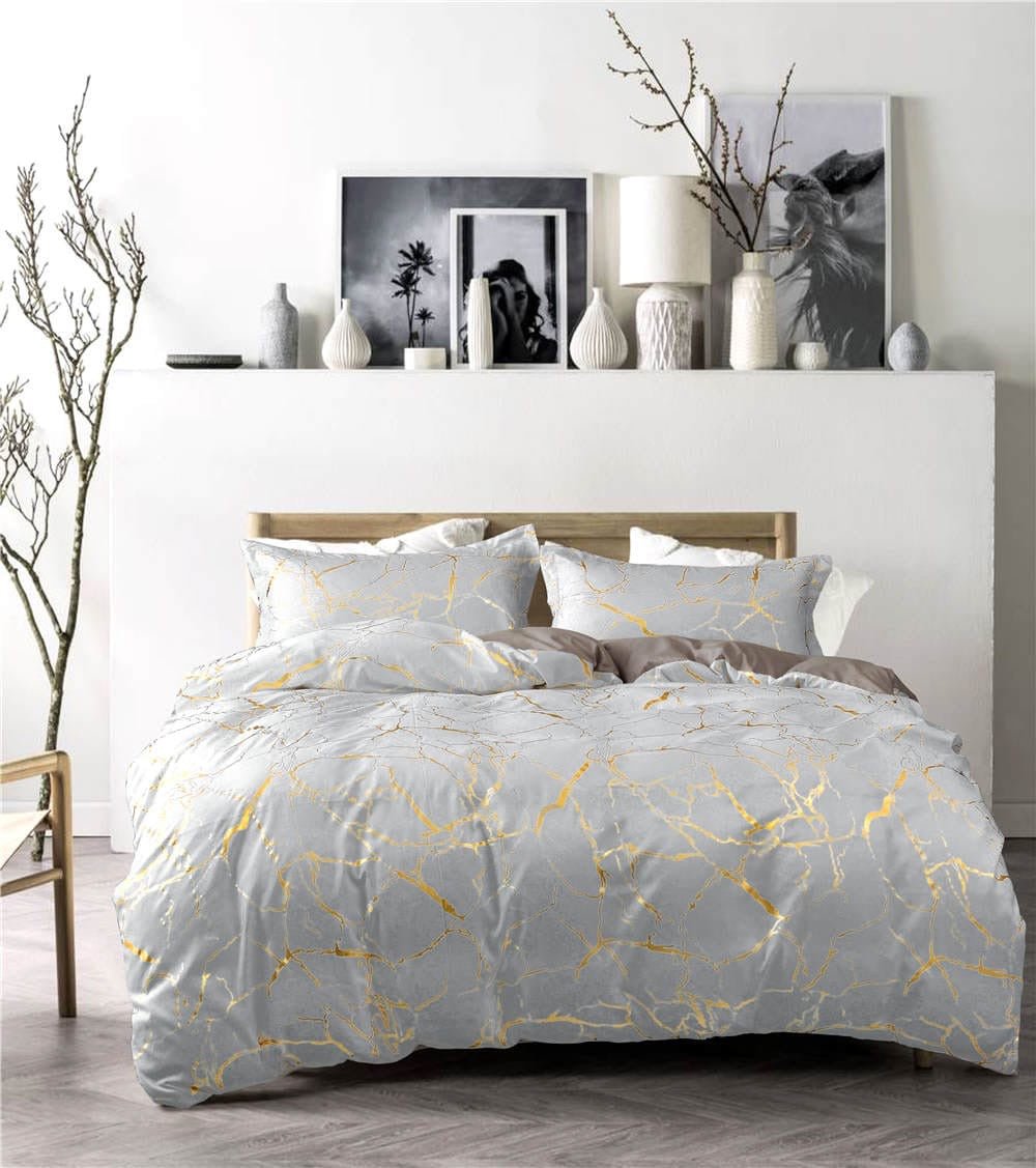 Luxury Gold Marble Texture Foil - Style Duvet Cover Set – Elegant and Stylish Bedding - Enkaji Households