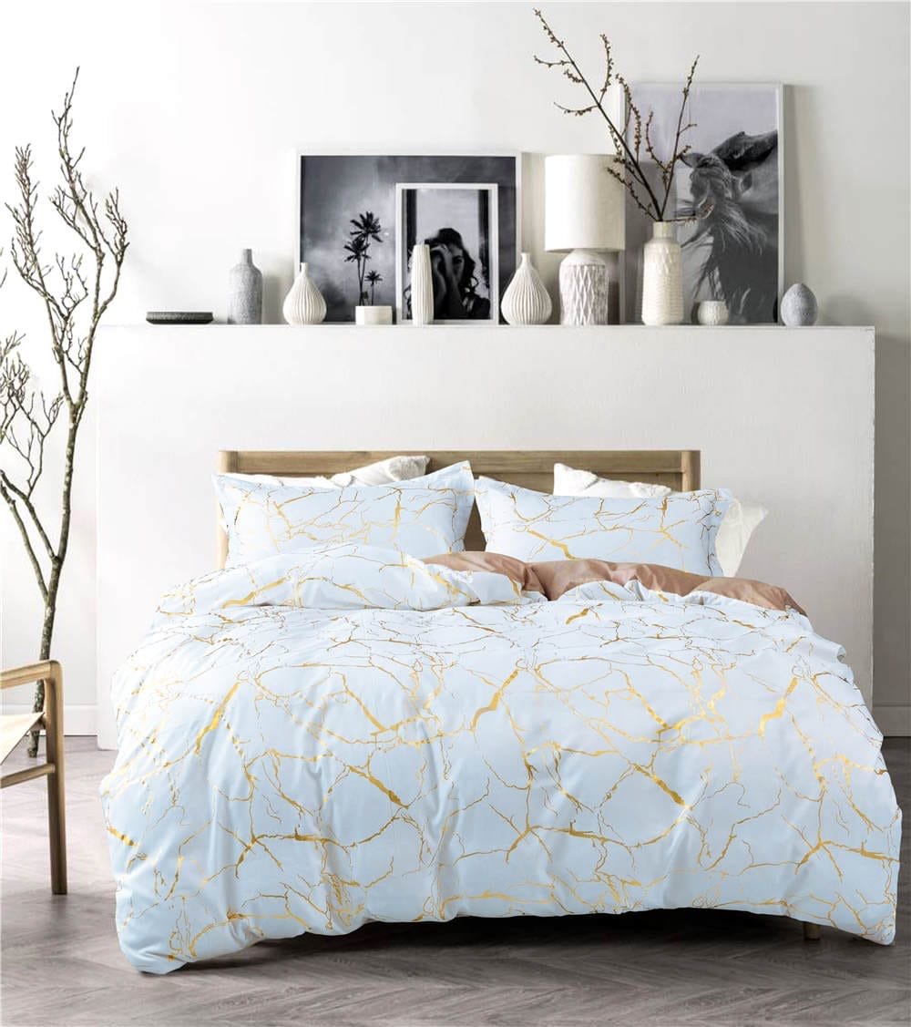 Luxury Gold Marble Texture Foil - Style Duvet Cover Set – Elegant and Stylish Bedding - Enkaji Households