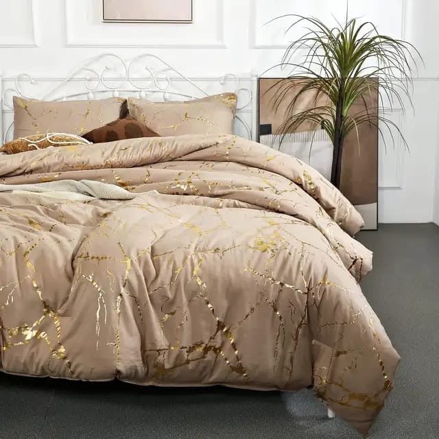 Luxury Gold Marble Texture Foil - Style Duvet Cover Set – Elegant and Stylish Bedding - Enkaji Households