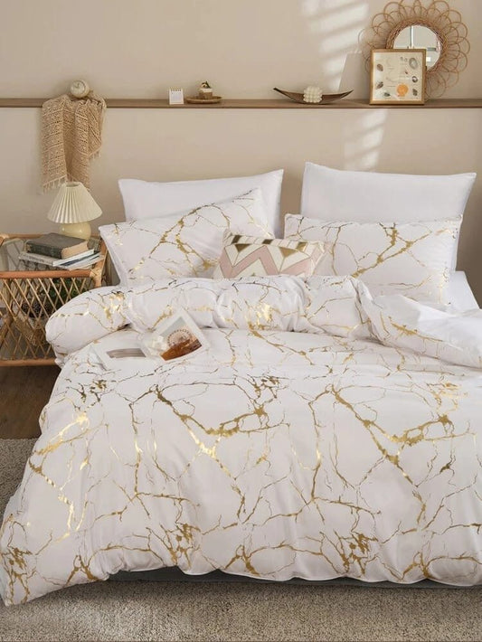 Luxury Gold Marble Texture Foil - Style Duvet Cover Set – Elegant and Stylish Bedding - Enkaji Households