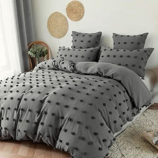 Luxury Tufted Dot Design Duvet Cover Set – Soft, Durable, and Breathable Microfiber for All Seasons - Enkaji Households