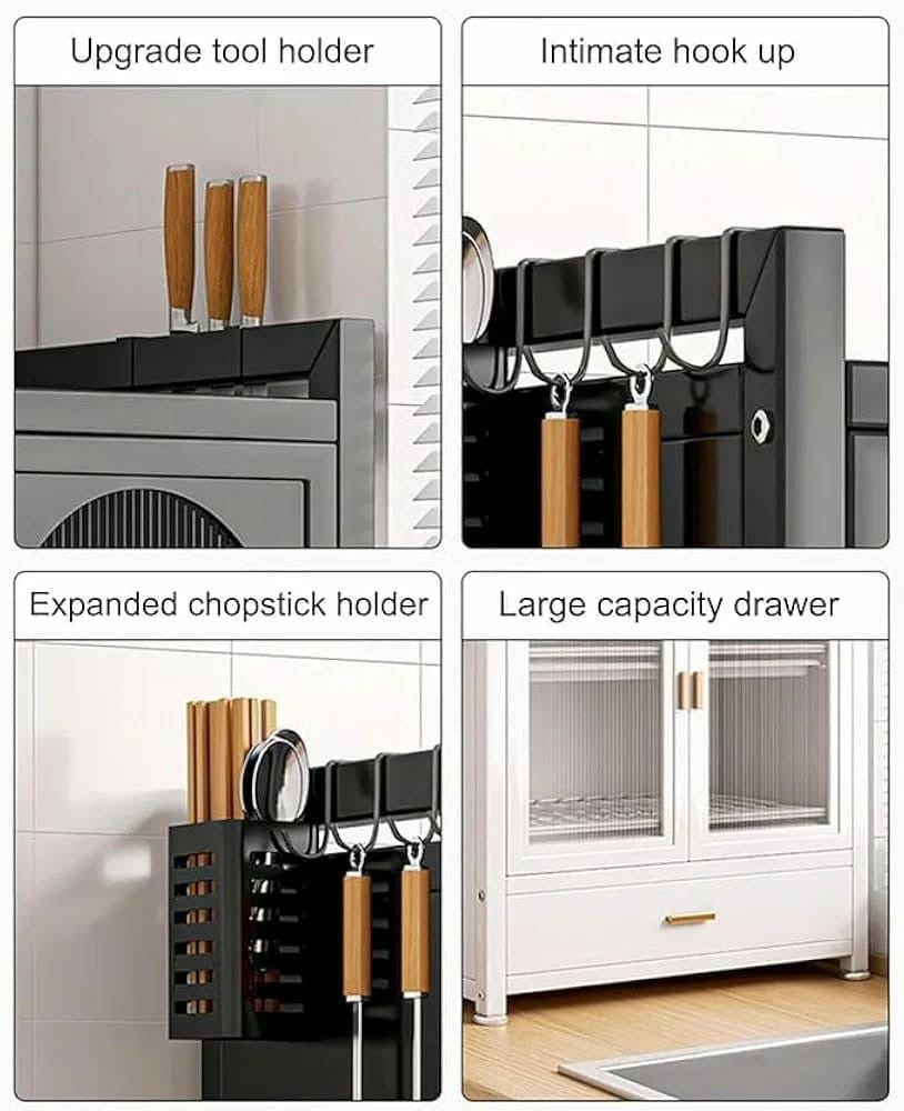 Minimalist Kitchen Countertop Dish Rack – Dual Door Storage Cabinet with Drawer - Enkaji Households