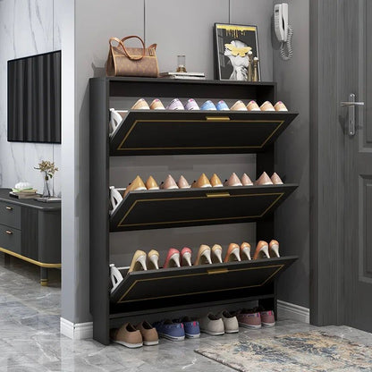 Modern 3 - Tier Black Bucket Flip Shoe Cabinet - Enkaji Households