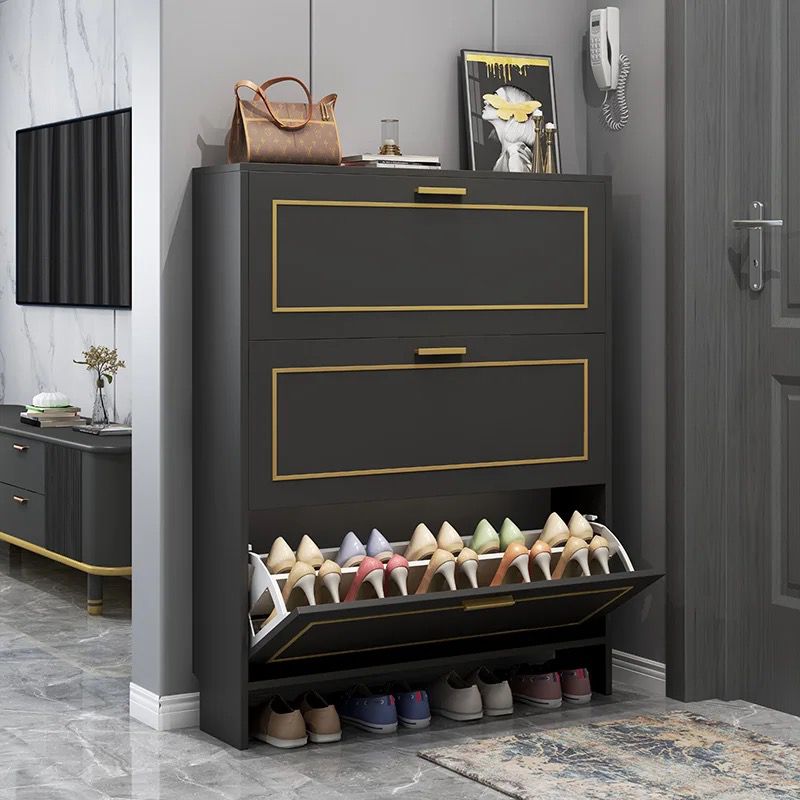 Modern 3 - Tier Black Bucket Flip Shoe Cabinet - Enkaji Households