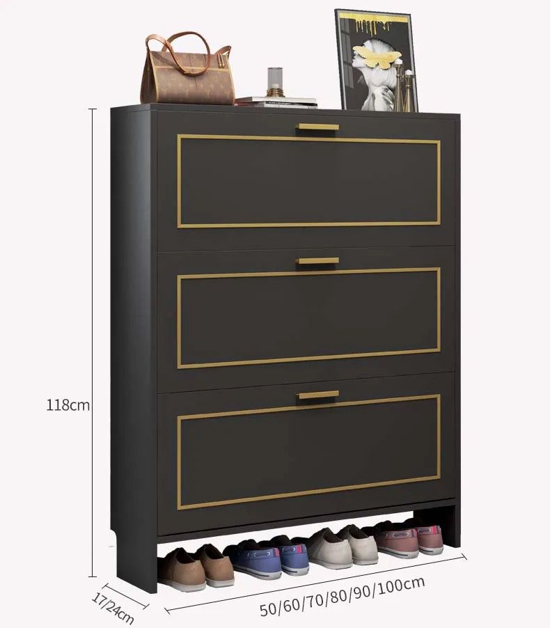 Modern 3 - Tier Black Bucket Flip Shoe Cabinet - Enkaji Households