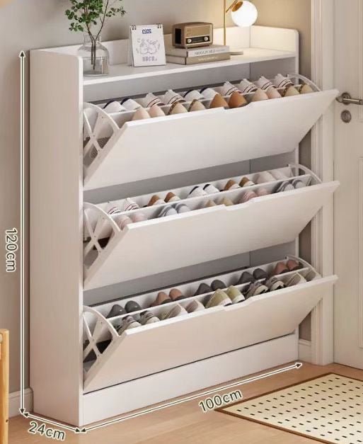 Modern Double - Layer Shoe Cabinet – 30–36 Pair Organizer (100x24x124cm) - Enkaji Households