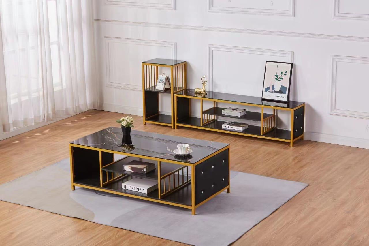 Modern MDF TV Stand and Coffee Table Set with Marble Finish - Enkaji Households