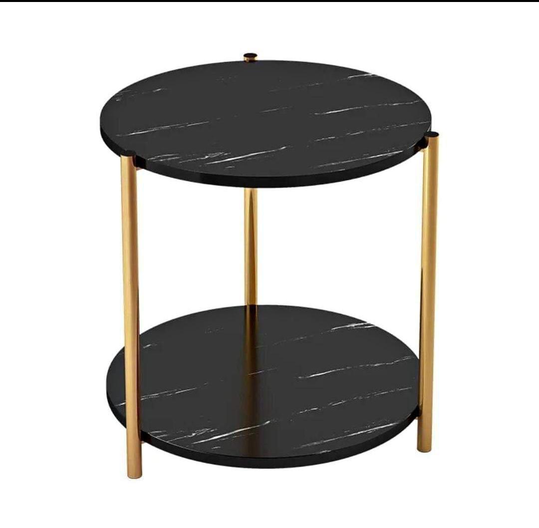 Modern Round Black Marble effect MDF Side Table - Enkaji Households