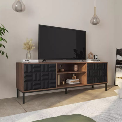 Modern Walnut and Black TV Stand - Enkaji Households