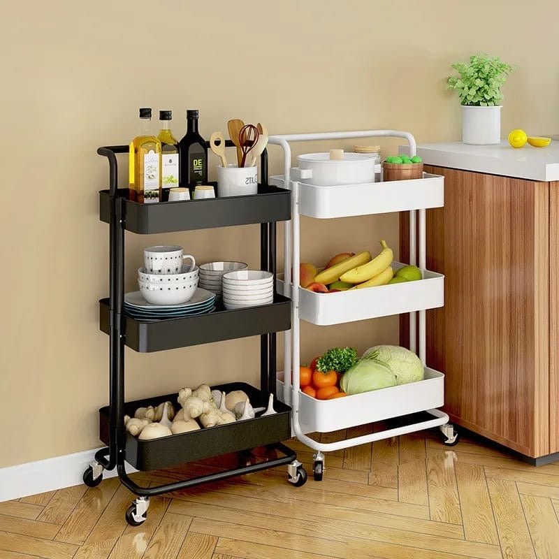 Multi - functional 3 - layer movable trolley storage rack - Enkaji Households