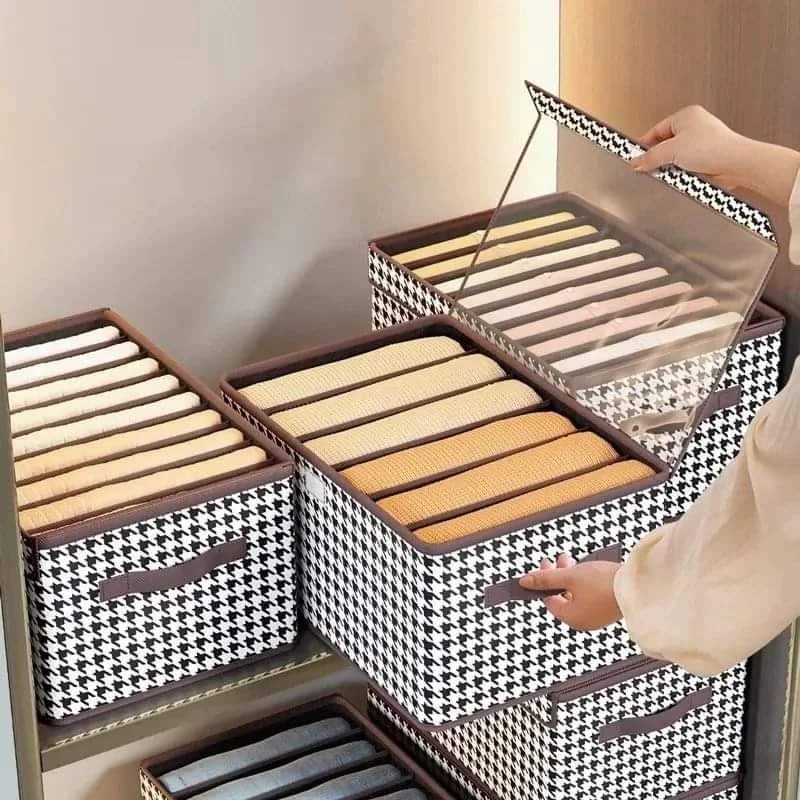 Non - woven 7 Grid Wardrobe Clothes Organizer/Jeans Organizer/Trousers Organizer With Clear Pvc Cover - Enkaji Households