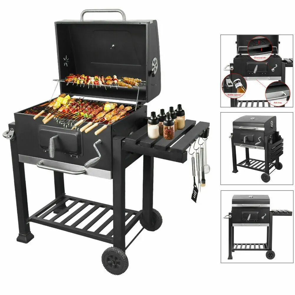 Outdoor Garden Barbecue Portable BBQ Grill – Large Charcoal Trolley BBQ - Enkaji Households