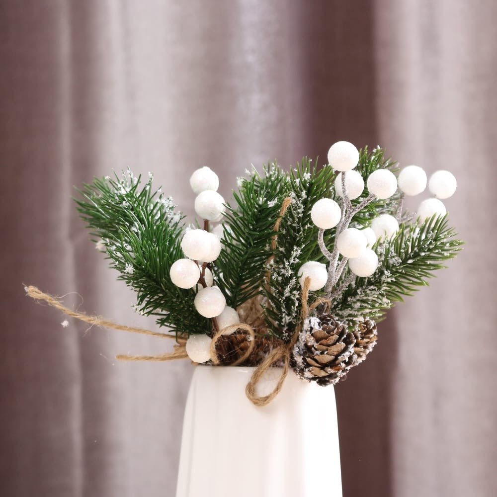 piece set of Christmas Red Berry Artificial Flowers and Pine Cone Branches - Enkaji Households