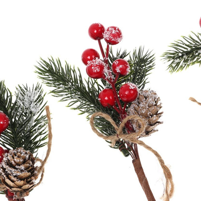 piece set of Christmas Red Berry Artificial Flowers and Pine Cone Branches - Enkaji Households