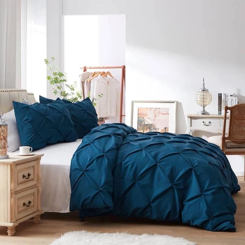 Pinch Pleat Cross Pintuck Duvet Cover set - Enkaji Households