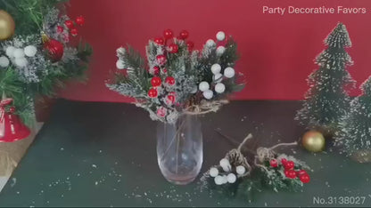 piece set of Christmas Red Berry Artificial Flowers and Pine Cone Branches