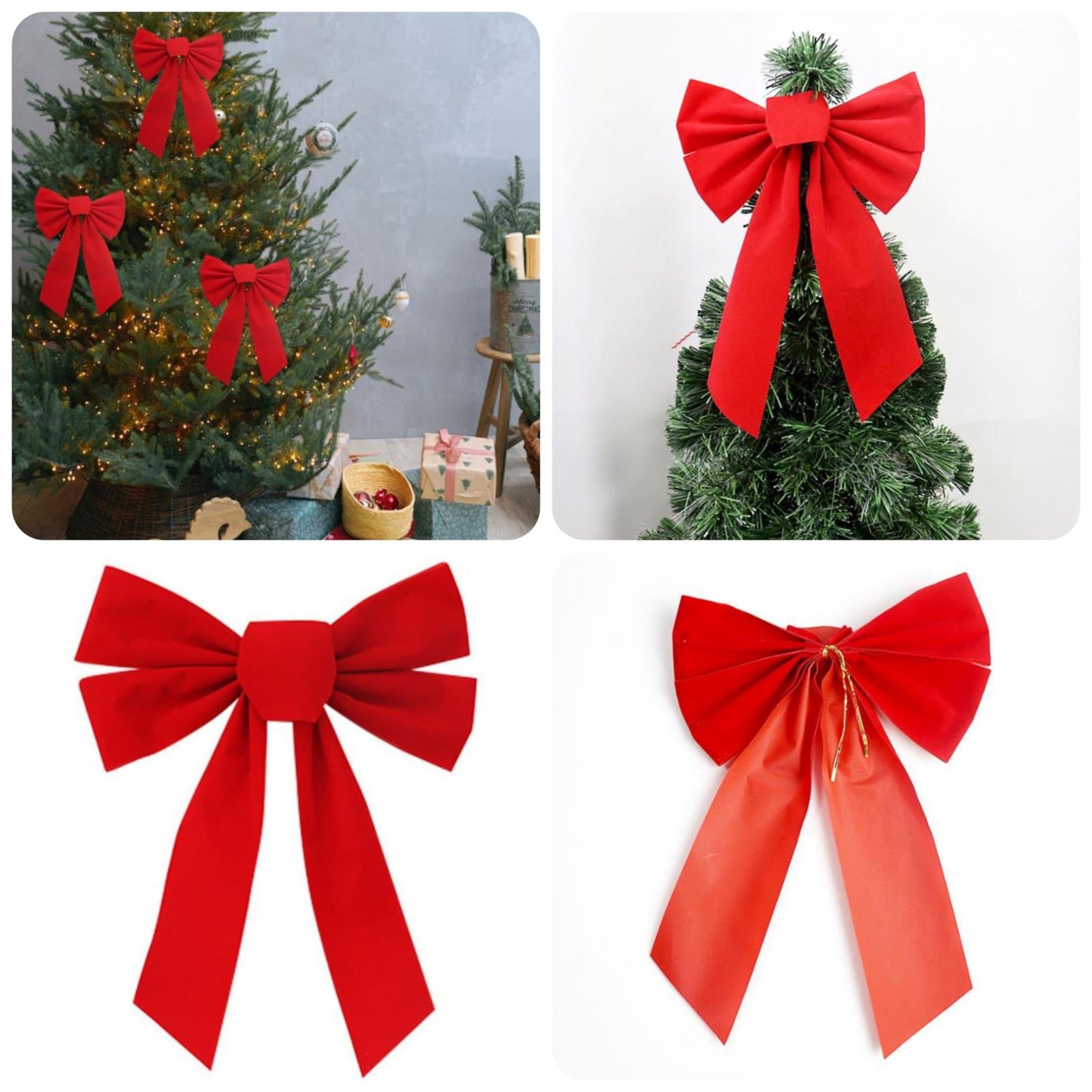 Red Christmas Bow Ribbon Decor - Enkaji Households