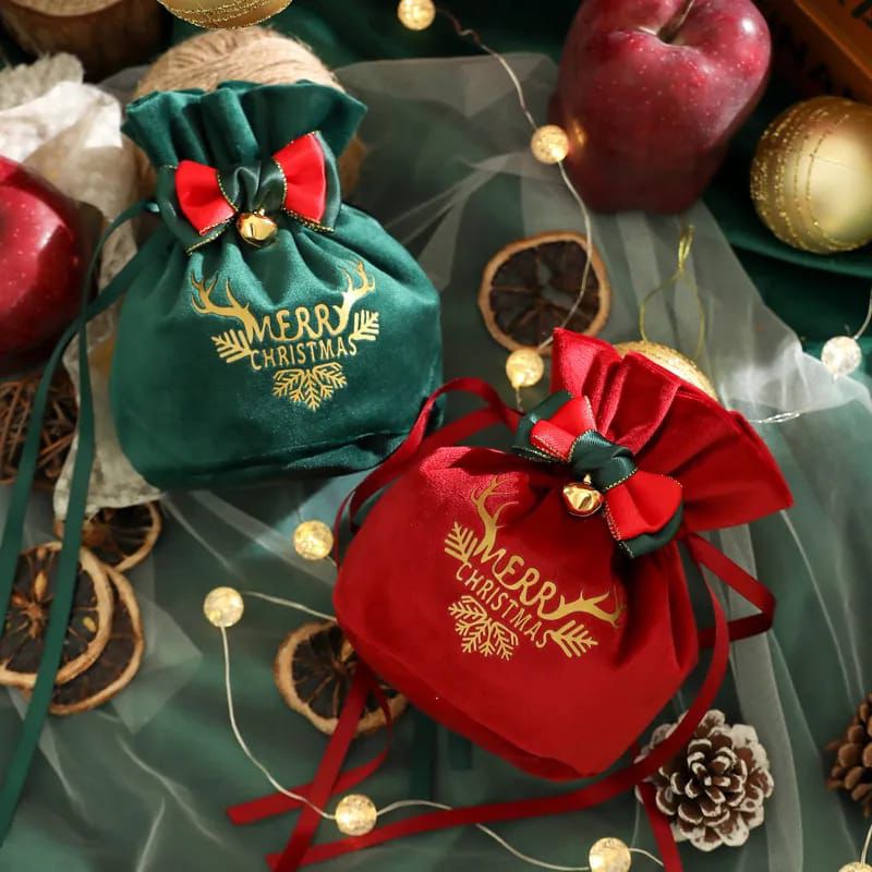 Santa Gift Candy Cookie Apple Bag – Christmas Drawstring Pouch - Enkaji Households