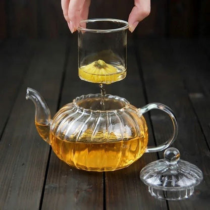 Striped High Borosilicate Glass Tea/Coffee Pot with Stainless Steel Infuser - Enkaji Households