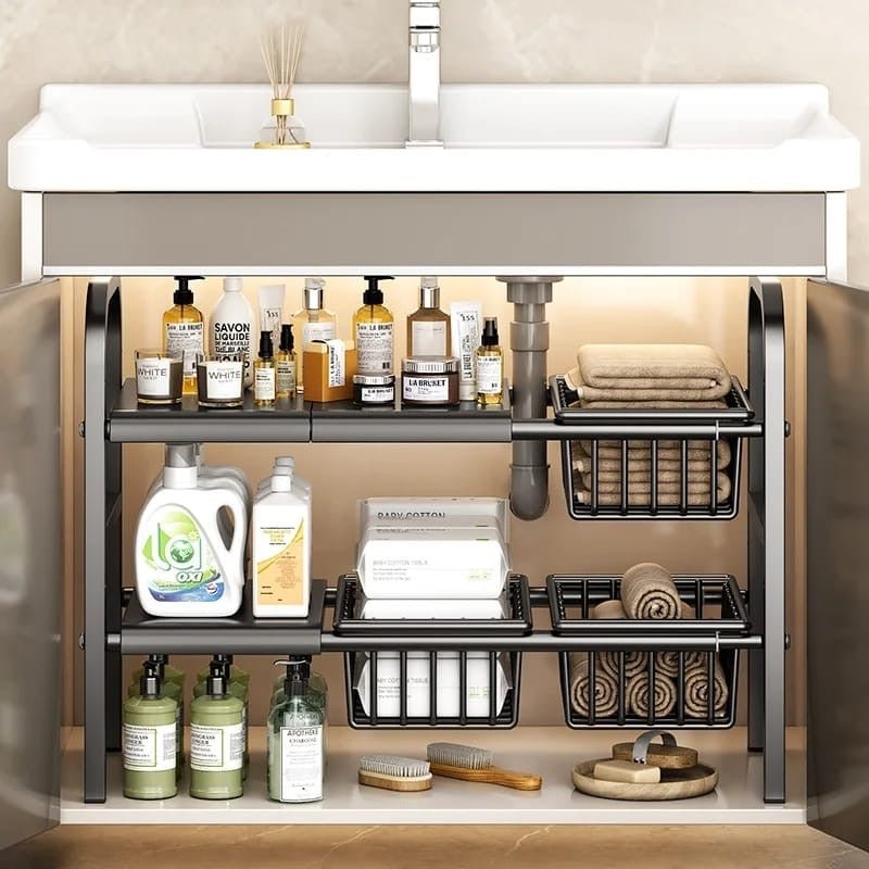 Under the sink adjustable 2 tier rack - Enkaji Households